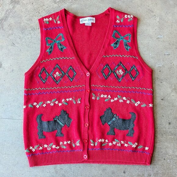 Vintage Alfred Dunner Red Black Scottie Dog Knit Sweater Vest medium - Picture 1 of 6